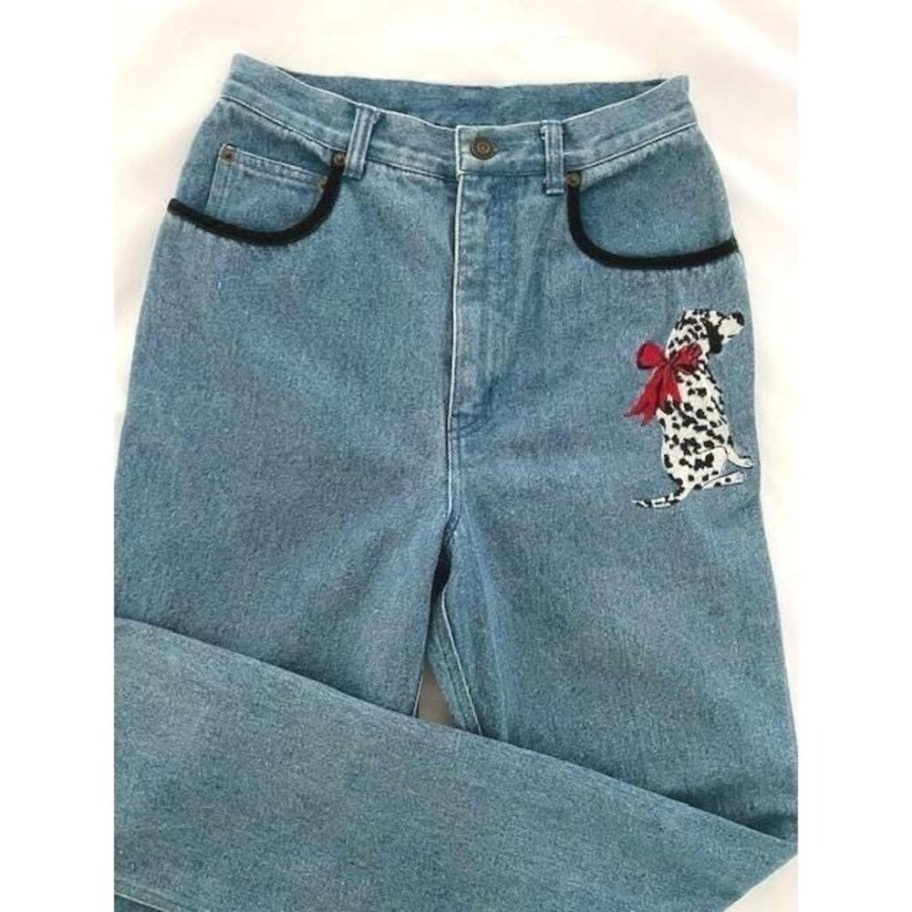 Dry Goods Company Jeans Woman Sz 6 Dog Embroidery High Rise Animal 90s‎ Retro